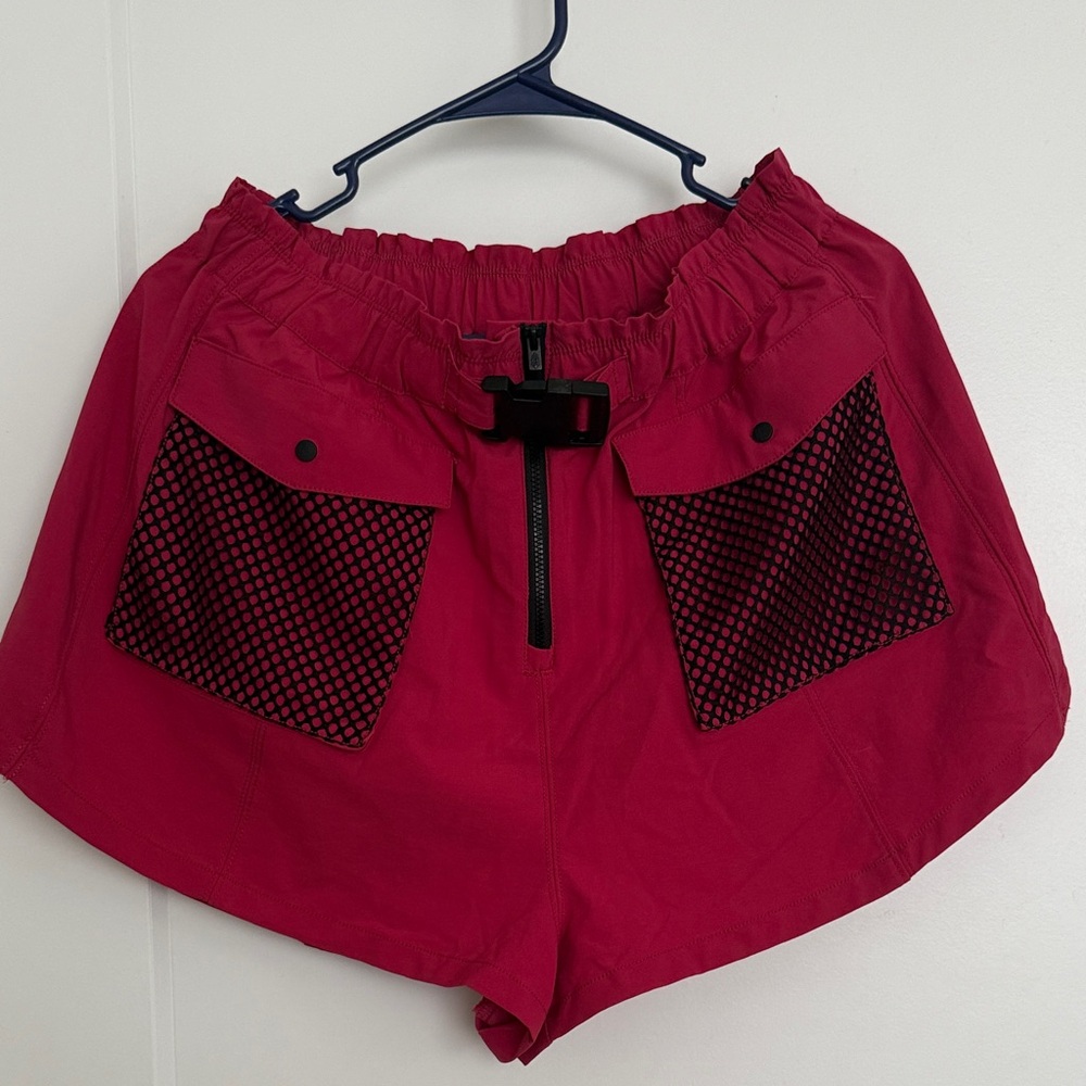 Pink and Black Athletic Shorts with Breathable Design